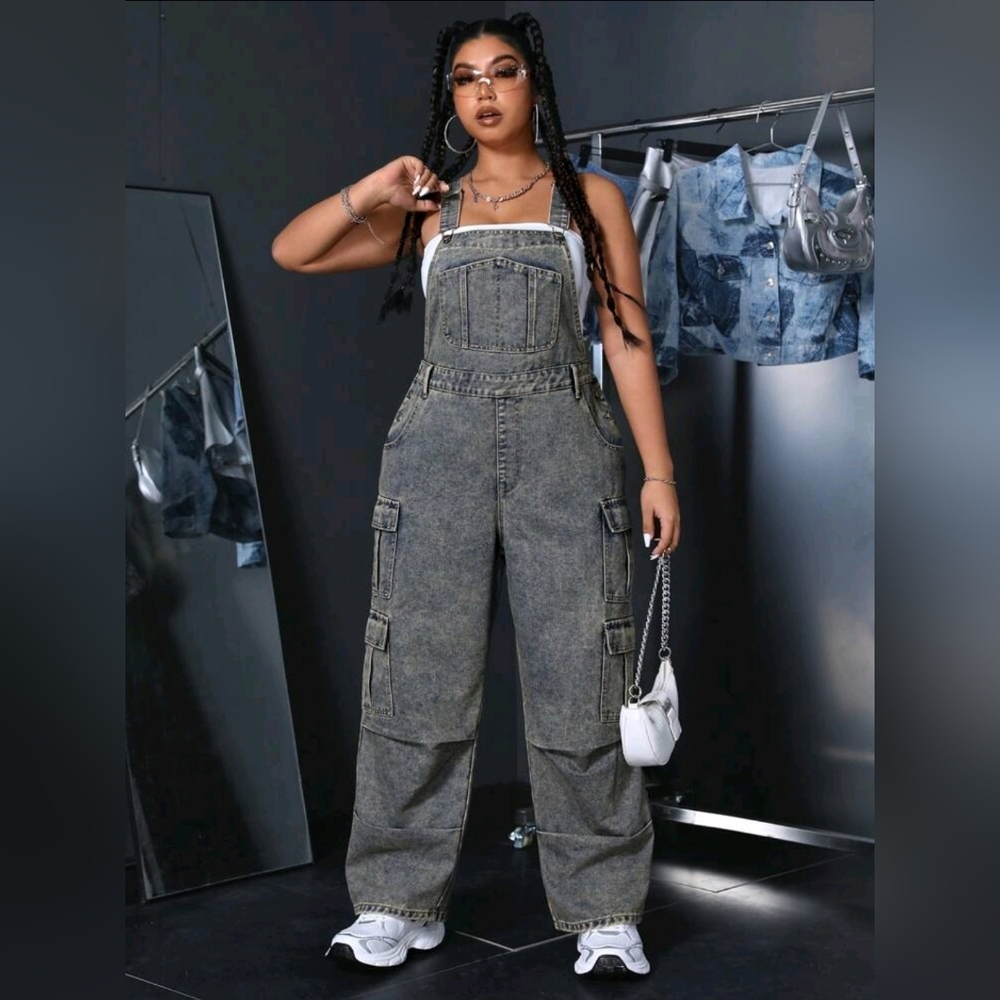 Plus Size Gray Denim Overalls Size 0XL